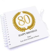 Personalised 80th Birthday Gift for Him Scrapbook Photo Album Gold Wreath Design