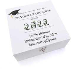 Personalised Graduation Keepsake Memory Wooden Box Gift Leaf Design