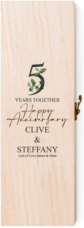 Personalised 5th Anniversary Wooden Wine or Champagne Box Gift