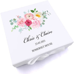 ukgiftstoreonline Personalised Pink Flower Wedding Keepsake Memory Box