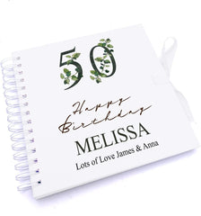 Personalised 50th Birthday Green Leaf Design Gift Scrapbook Photo Album