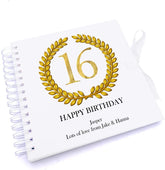 Personalised 16th Birthday Gift for Him Scrapbook Photo Album Gold Wreath Design