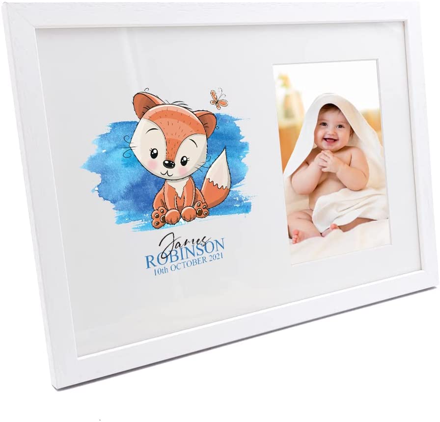 Personalised Baby Boy Cute Fox Design Photo Frame. Baby Boy Photo Frame ukgiftstoreonline