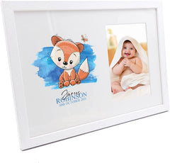 Personalised Baby Boy Cute Fox Design Photo Frame. Baby Boy Photo Frame ukgiftstoreonline