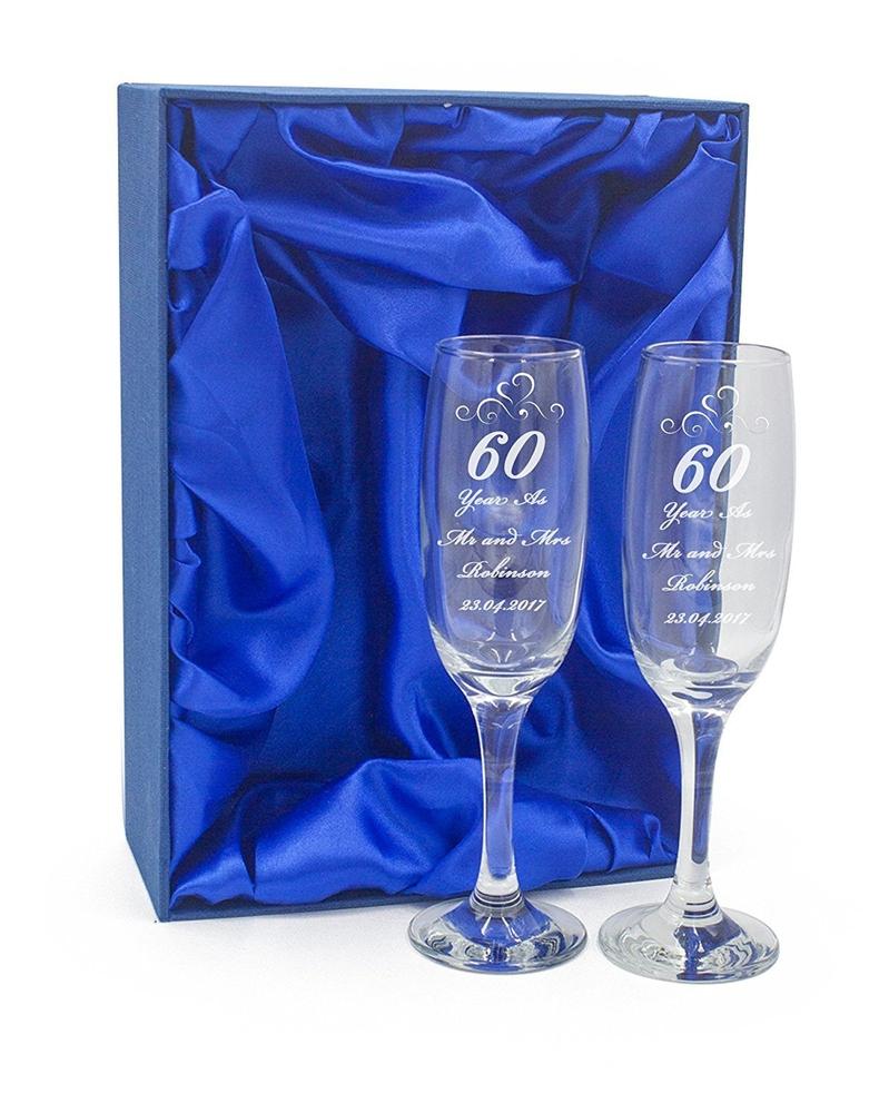 60th Anniversary Gift Personalised Engraved Champagne Flutes x 2 - ukgiftstoreonline