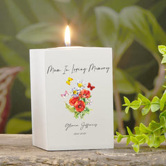 Personalised Mum Remembrance Memorial Tea Light Butterflies & Flowers Tea Light Holder ukgiftstoreonline