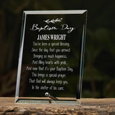 Baptism Day Sentiment Personalised Glass Plaque Gift Leaf Design