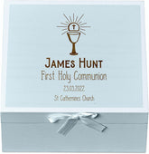 ukgiftstoreonline Personalised Holy Communion Blue Keepsake Box With Host Design