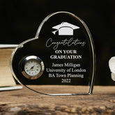 Engraved Personalised Graduation Gift Heart Crystal Glass Clock - ukgiftstoreonline