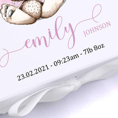 Personalised Baby Girl Gift Keepsake Memory Box Sitting Rabbit