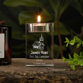 Personalised Communion Keepsake Tea Light Candle Holder With church