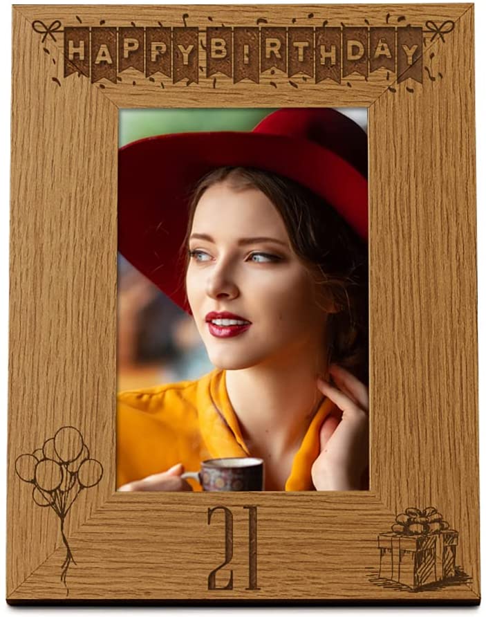 Happy 21st Birthday Engraved Photo Frame Gift Stars and Balloons Portrait Photo Frame ukgiftstoreonline 4 x 6 Inch