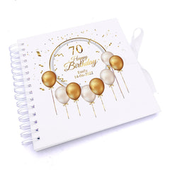 Personalised 70th Birthday Guest Book Scrapbook or Album Gold Balloons