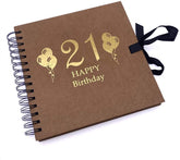 21St Birthday Balloon Brown Scrapbook Guest Book Or Photo Album with Gold Script