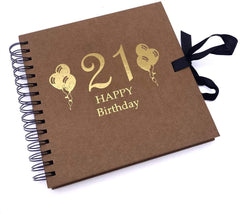 21St Birthday Balloon Brown Scrapbook Guest Book Or Photo Album with Gold Script