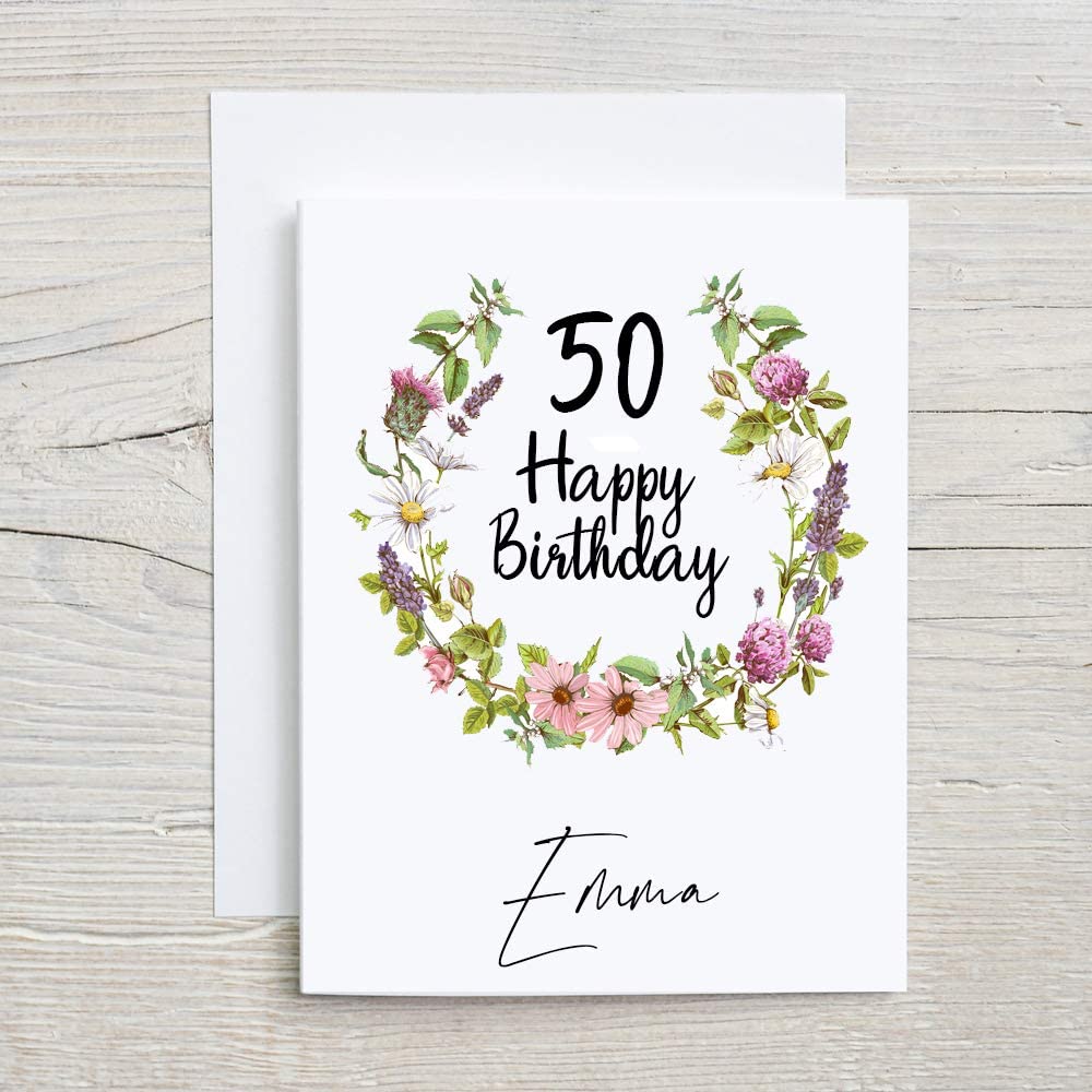 Buy Personalised Floral Wreath Design Any Age Birthday Card Online | UK ...