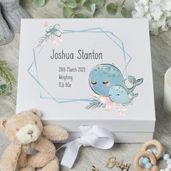 Personalised Baby Keepsake Memory Box Cute Whales UV-818