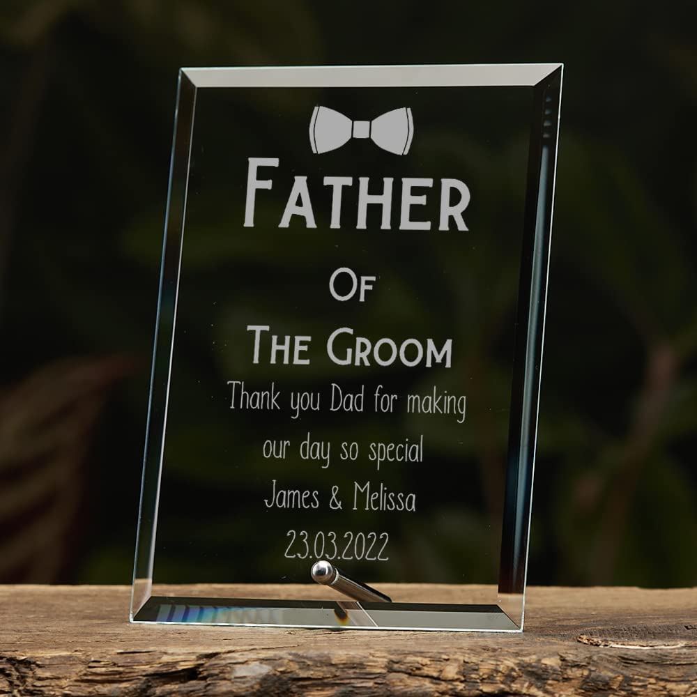 Personalised Father of The Groom With Bow Tie Gift Glass Plaque - ukgiftstoreonline