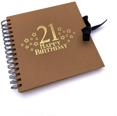 21st Birthday Brown Scrapbook, Guest Book Or Photo Album with Gold Script