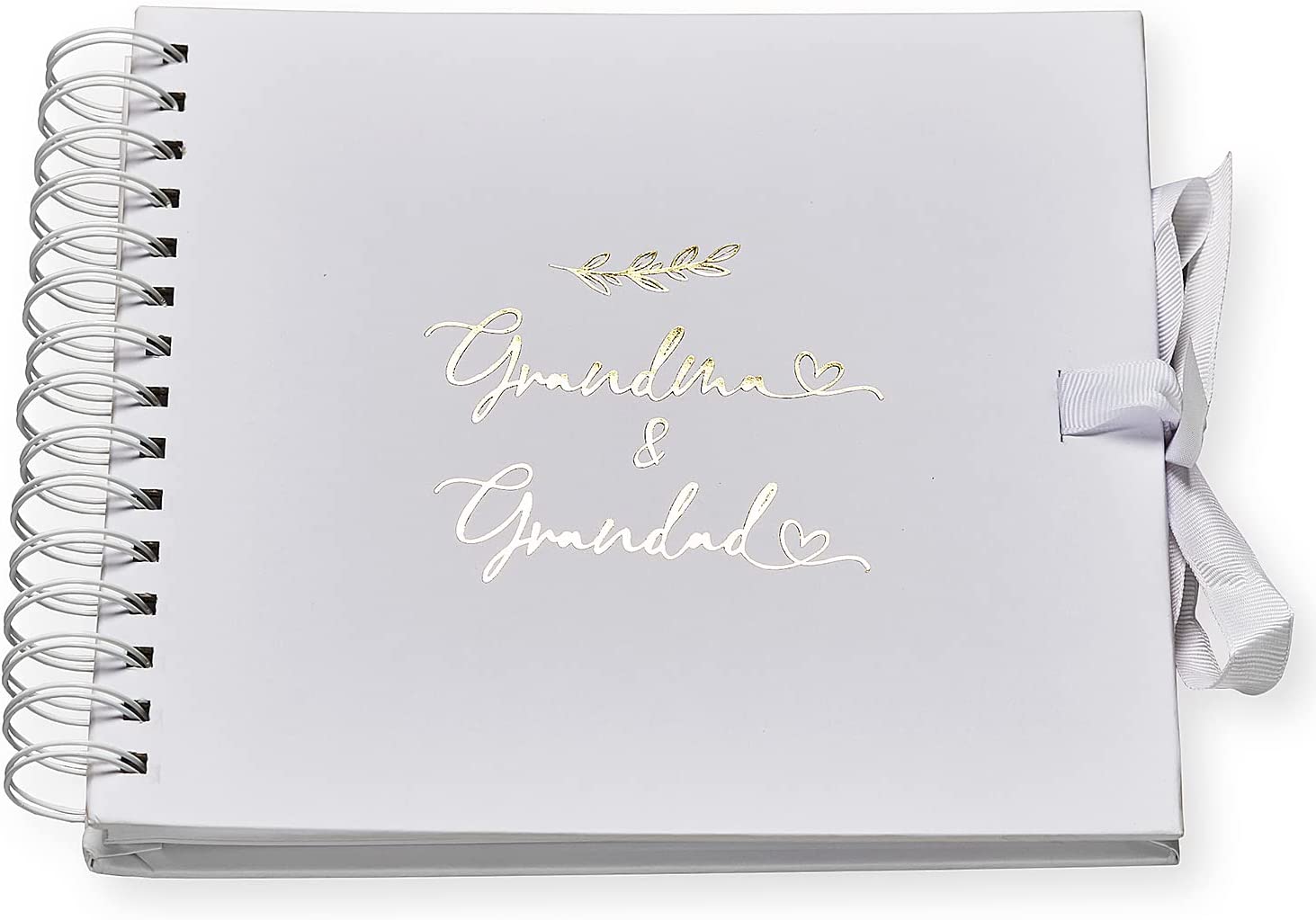 Grandma and Grandad White Scrapbook Photo album With Gold Script Leaf Design Scrapbook ukgiftstoreonline