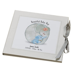 ukgiftstoreonline Personalised Beautiful Baby Boy Memory Record Memory Book With elephants Record Book ukgiftstoreonline