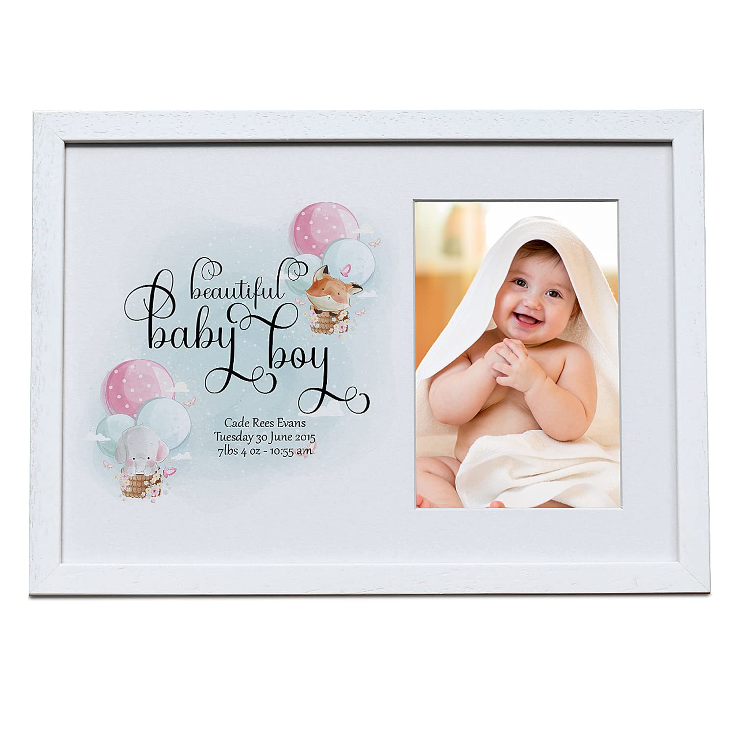 Personalised Cute Baby Boy Photo Keepsake Frame With Air Balloon Theme Baby Boy Photo Frame ukgiftstoreonline