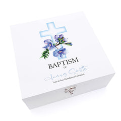 ukgiftstoreonline Personalised Baptism Day Wooden Keepsake Memory Box With Blue Cross
