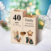 Personalised 40th Birthday Double Heart-shaped Tea Light Candle Holder