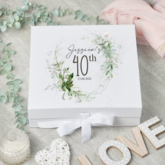 Personalised 40th Birthday Keepsake Box Gift With Botanical Design