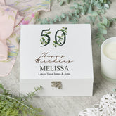 ukgiftstoreonline Personalised 50th Birthday Green Leaf Design Keepsake Wooden Gift Box