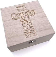 Personalised Communion Keepsake Wooden Memory Box Gift