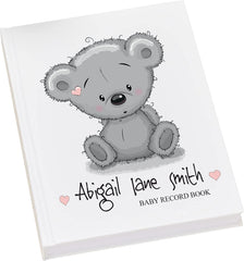 Personalised Baby Girl Record Book Keepsake Milestone Journal Teddy Design