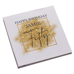 Personalised Large Linen 50th Birthday Photo Album With Gold Sparkles Design