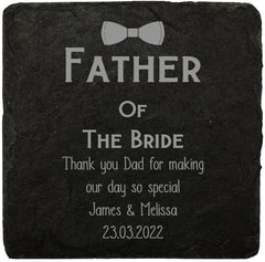 Personalised Father Of The Bride Slate Coaster Gift