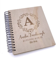 Personalised New Baby Photo Album Gift Wreath and Alphabet Design
