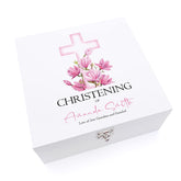 ukgiftstoreonline Personalised Christening Day Wooden Keepsake Memory Box With Pink Cross