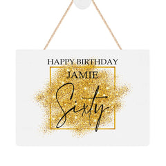 ukgiftstoreonline Personalised 60th Birthday Plaque Gift With Gold Sparkles Design Personalised Plaque Gift ukgiftstoreonline