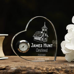 Engraved Heart Crystal Clock Christening Keepsake Gift Personalised Clocks ukgiftstoreonline