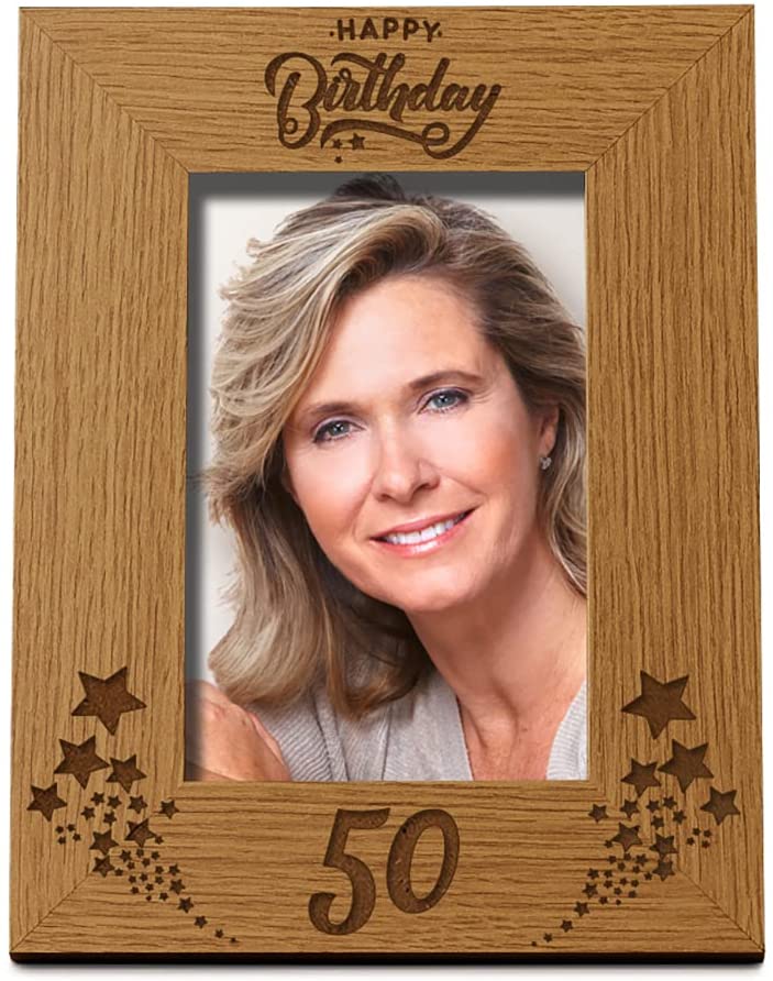 Happy 50th Birthday Portrait Photo Frame Star Design Gift Photo Frame ukgiftstoreonline 4 x 6 Inch