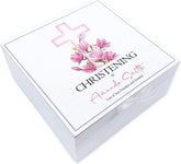 ukgiftstoreonline Personalised Christening Vintage Wooden Box With Pink Cross CGUV-6