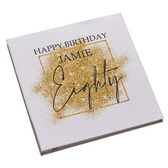 Personalised Large Linen 80th Birthday Photo Album With Gold Sparkles Design