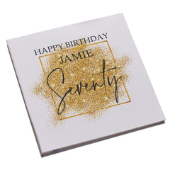 Personalised Large Linen 70th Birthday Photo Album With Gold Sparkles Design