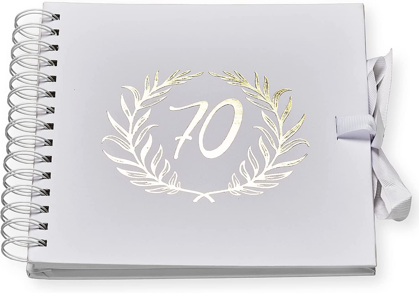 70th Birthday White Scrapbook Photo album With Gold Script Laurel Wreath Scrapbook ukgiftstoreonline