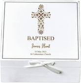 ukgiftstoreonline Personalised Baptism White Keepsake Box With Floral Cross Design