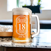 Cheers to 18 Years Birthday Gift Personalised Engraved Glass Beer Tankard