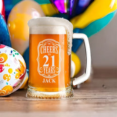 Cheers to 21 Years Birthday Gift Personalised Engraved Glass Beer Tankard