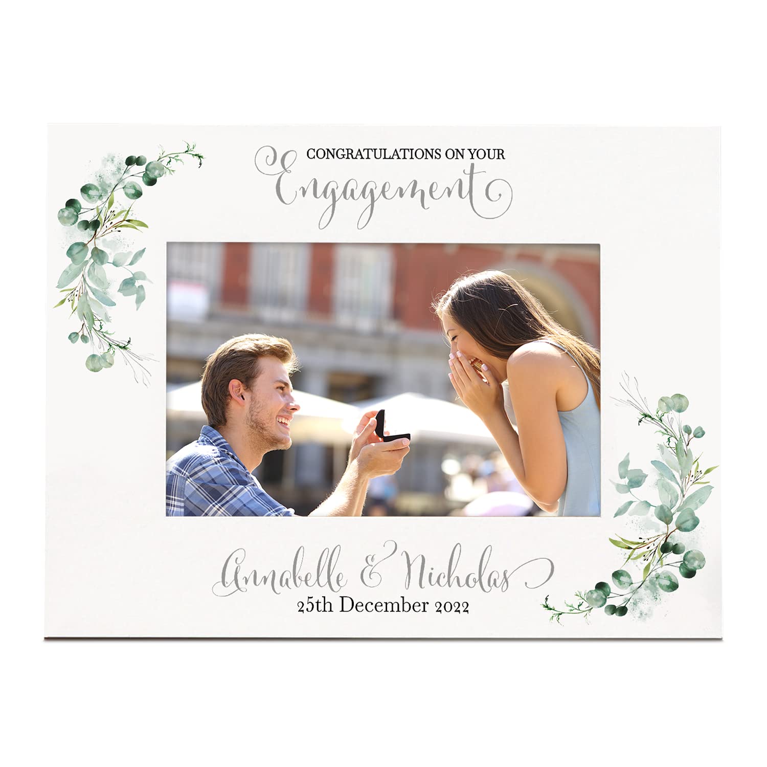 Personalised Engagement Photo Frame With Eucalyptus Leaves Photo Frame ukgiftstoreonline