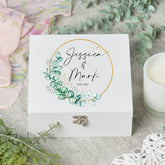 ukgiftstoreonline Personalised Wedding Wooden Box Gift With Wreath and Eucalyptus Design