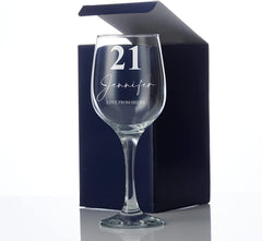 Personalised 21st Birthday Engraved Wine Glass Gift Name & Sentiment Personalised Wine Glasses ukgiftstoreonline
