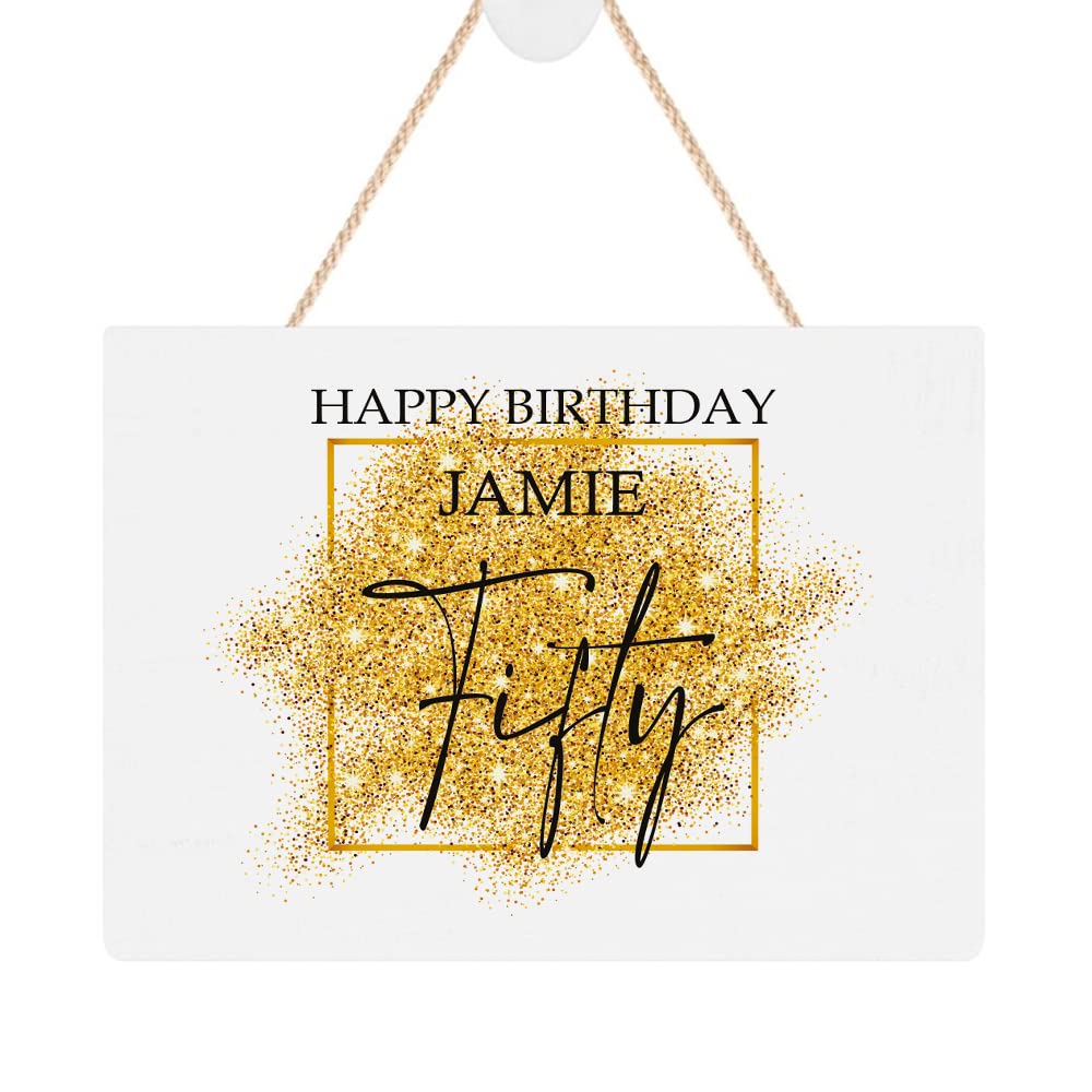 ukgiftstoreonline Personalised 50th Birthday Plaque Gift With Gold Sparkles Design Personalised Plaque Gift ukgiftstoreonline